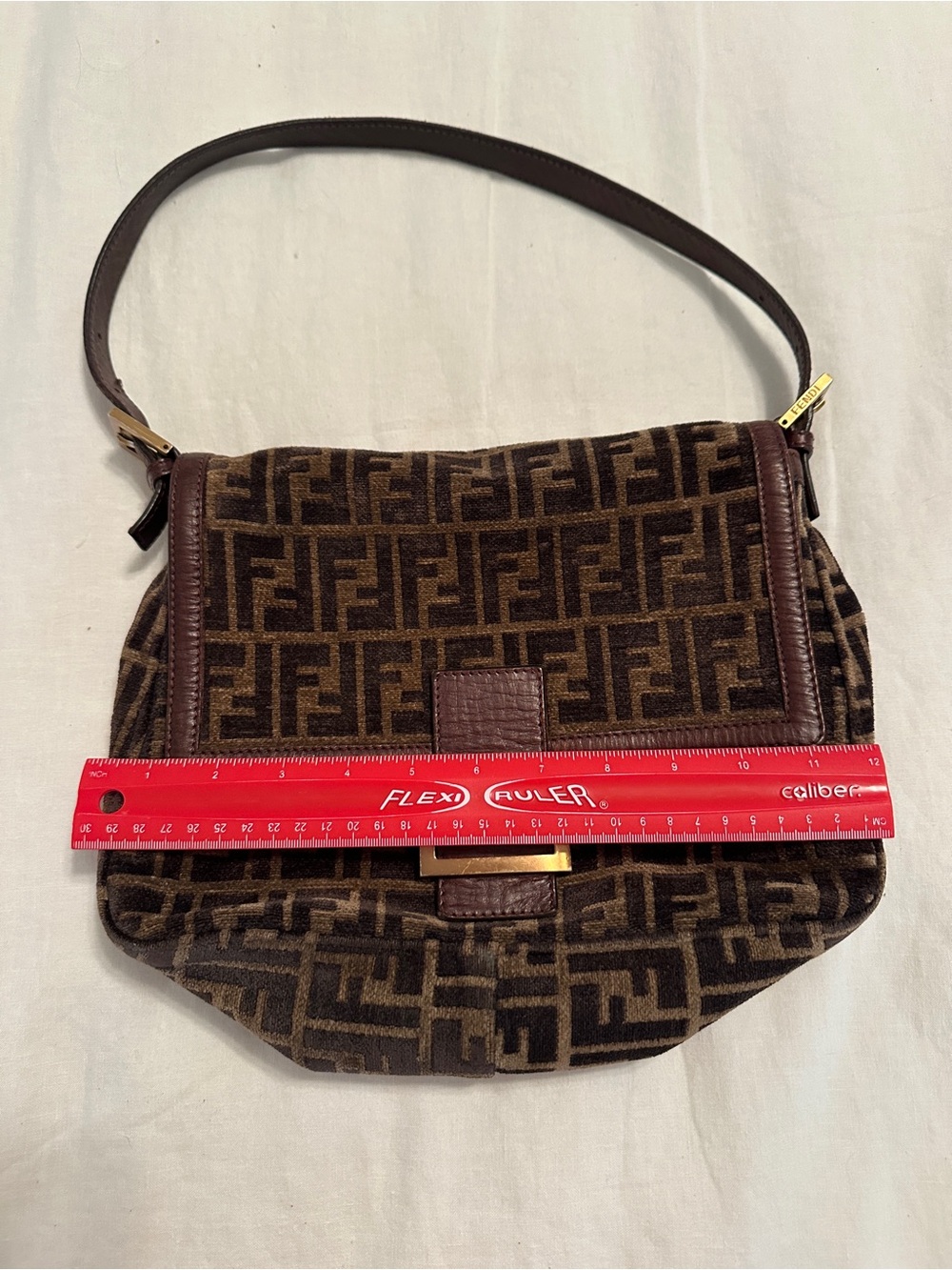 Fendi Brown Zucca FF Canvas Shoulder Bag with Gold Hardware - Picture 3 of 12